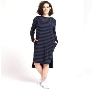Universal Standard Rhine Crew Neck Color Block Cuff Striped Dress  4 NWT